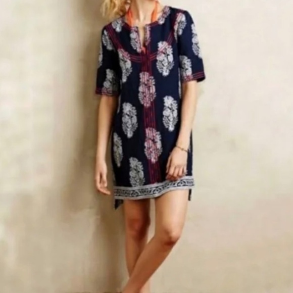 Ranna Gill x Anthropologie Embroidered Tunic Popover Dress Swim Cover-up - Picture 3 of 6